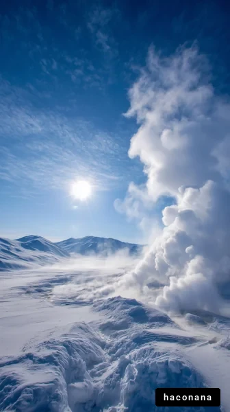 雪山と噴煙の風景