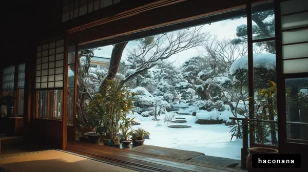 雪景色が広がる和室