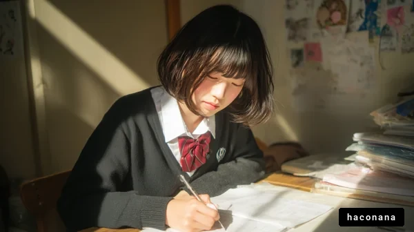 勉強する少女の風景