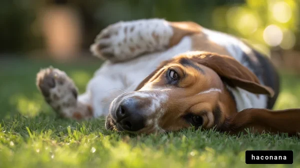 草の上でくつろぐ犬