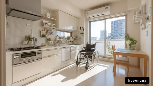 明るいキッチンと車椅子