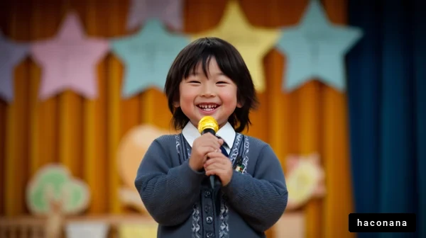 ステージで笑顔の子ども