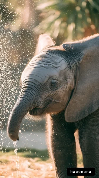 子象が水を浴びる瞬間