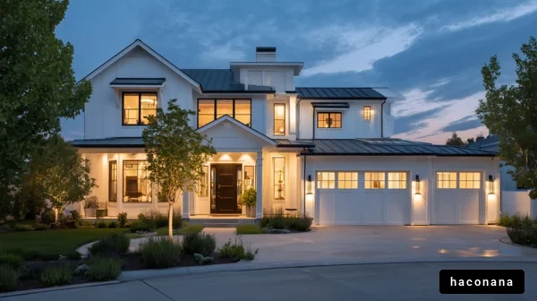 美しい夜の家の外観