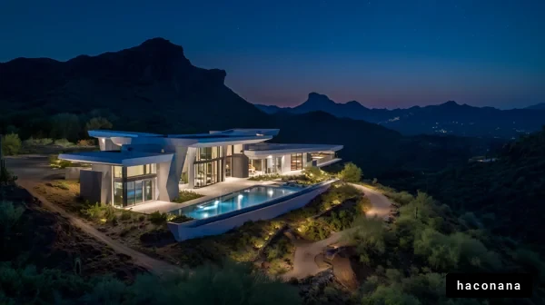 夜空に映える近代的な家