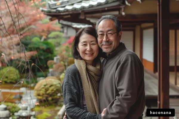 庭園での笑顔の夫婦