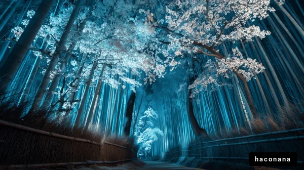 青い竹林の幻想的な風景