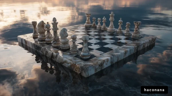 水面に浮かぶチェス盤