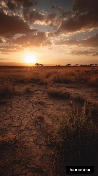 夕日と乾燥した大地
