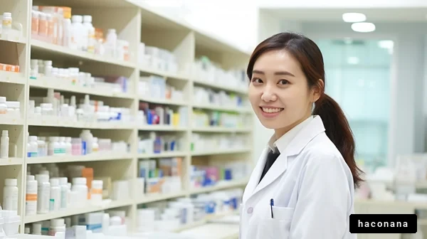 薬局で微笑む女性