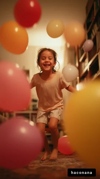 風船と遊ぶ子供の笑顔