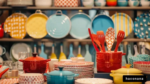 カラフルな食器のディスプレイ