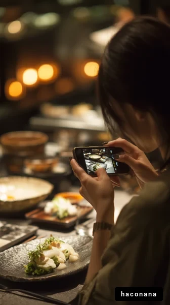 料理を撮影する女性