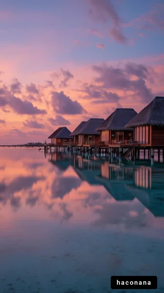 海に浮かぶリゾートの夕景