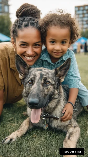 笑顔の親子と犬