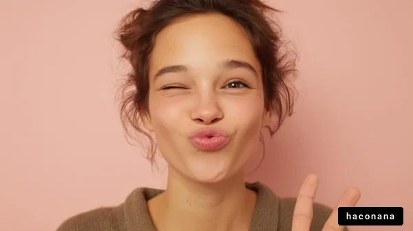 ピンク背景の笑顔