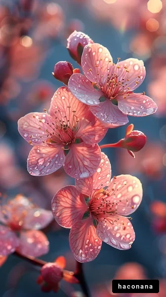 朝露に濡れた桜の花
