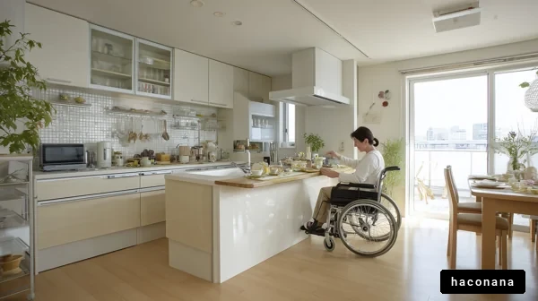 車椅子の女性が料理する風景