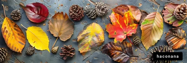 美しい秋の葉と松ぼっくり