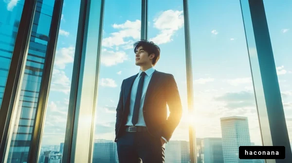 窓辺で佇むビジネスマン
