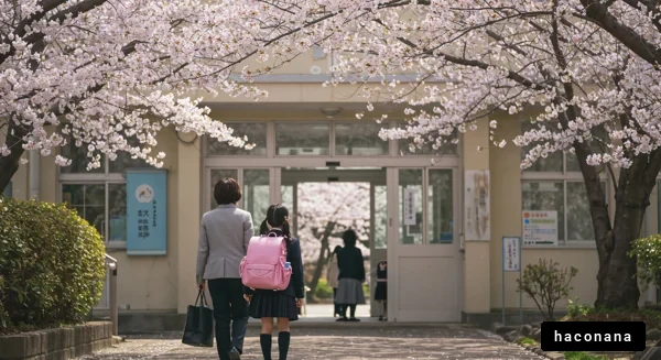 桜の下で入学式