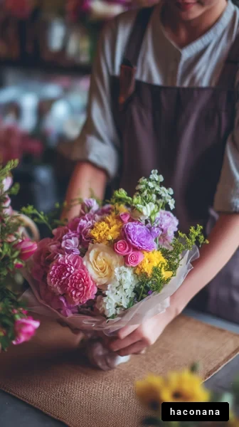 花束を持つフローリスト