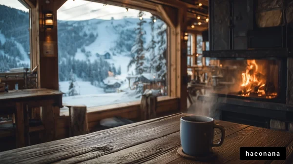暖かいコーヒーと雪景色