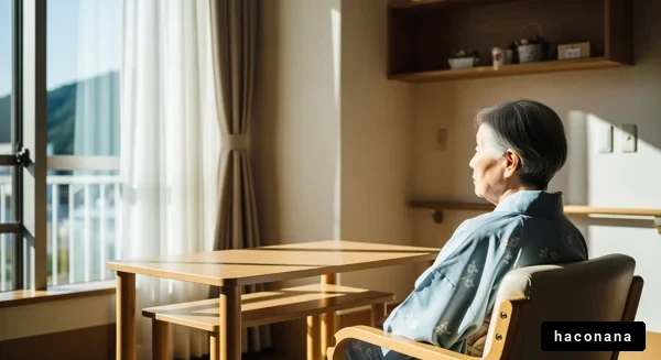 窓辺で佇む高齢女性