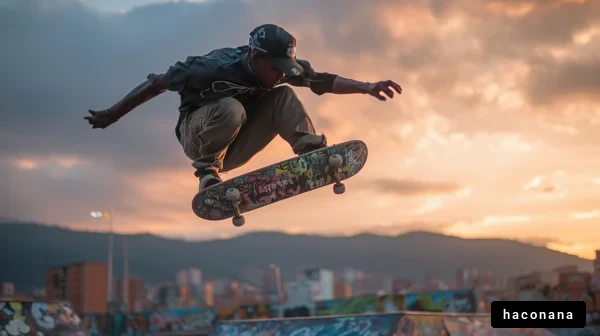 夕焼けのスケートボーディング