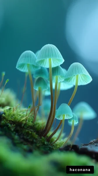 美しい青色のキノコ群生