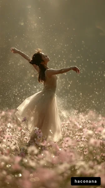 花畑で踊る女性