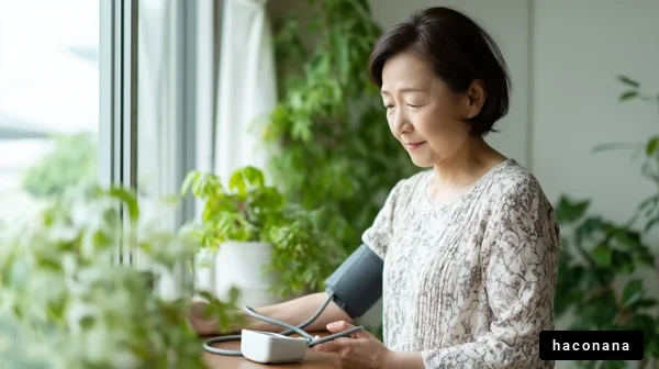 自宅で健康管理を行う女性