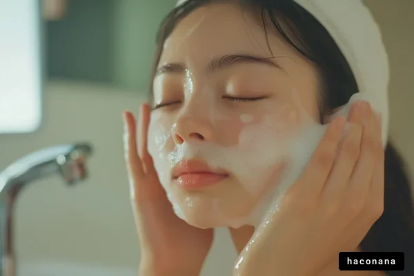 洗顔する女性の横顔