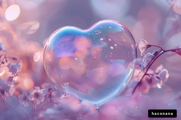 心形バブルと花