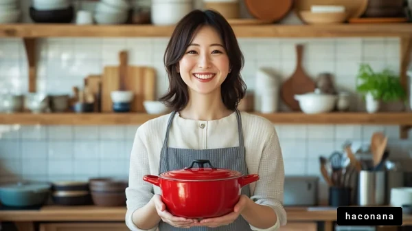 キッチンで笑顔の女性