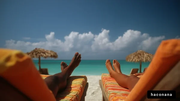 ビーチでリラックスするカップル