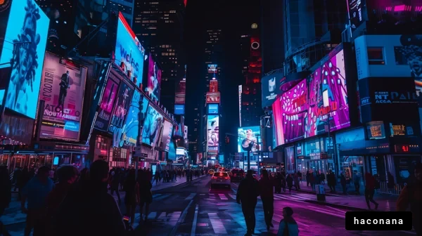 夜の繁華街とネオン