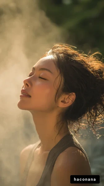 水しぶきを浴びる女性