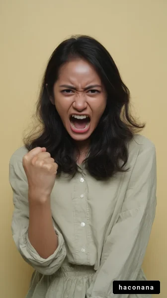 怒りの表情を示す女性