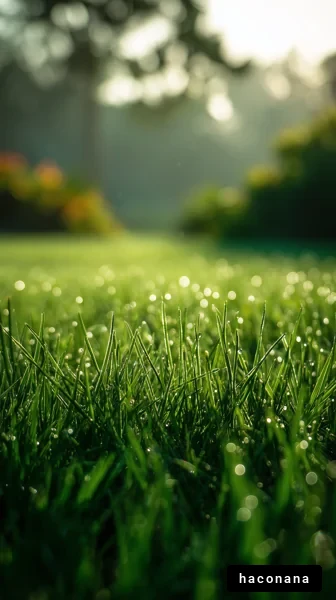 朝露が光る芝生