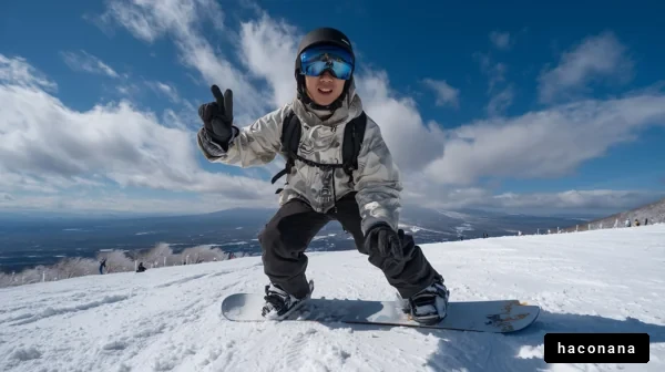 雪山でスノーボードを楽しむ