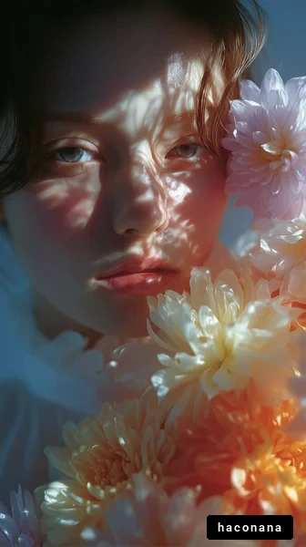 花と女性のポートレート