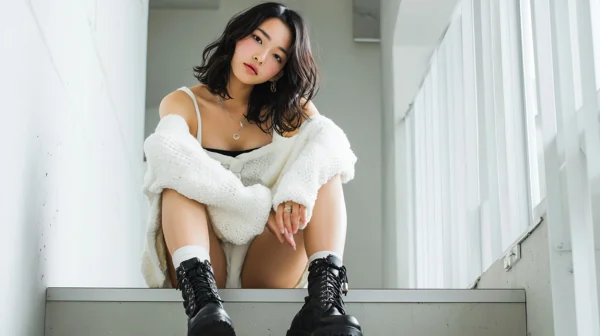 白ニットの女性ファッションポートレート
