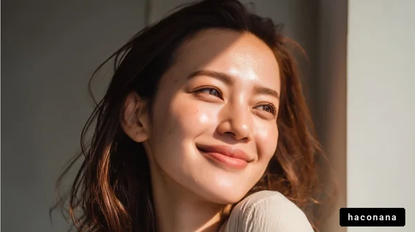 自然光で笑顔の女性