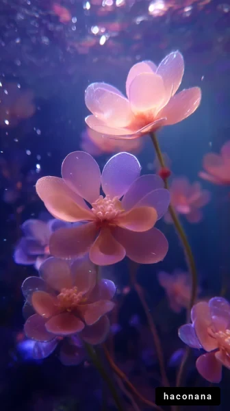 幻想的な水中の花々
