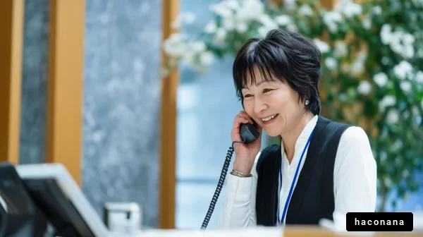 笑顔で電話に応対する女性