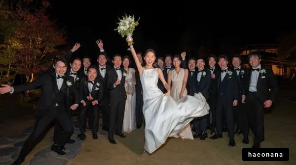 楽しげな結婚式の集合写真