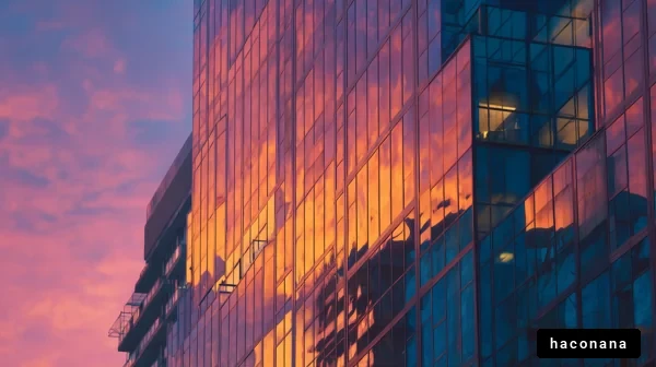 夕焼けの映るビル