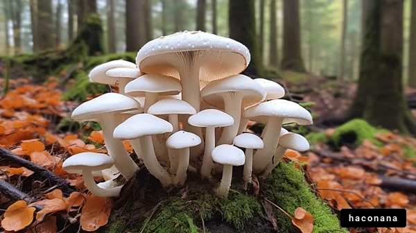 森の美しいきのこ群生