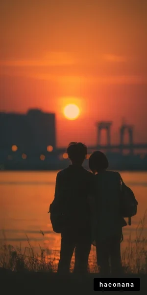 夕焼けを眺めるカップル